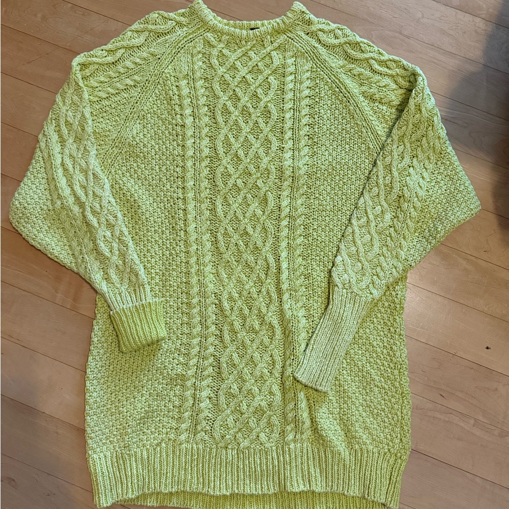 Free People Cable Knit Sweater - Bright Green